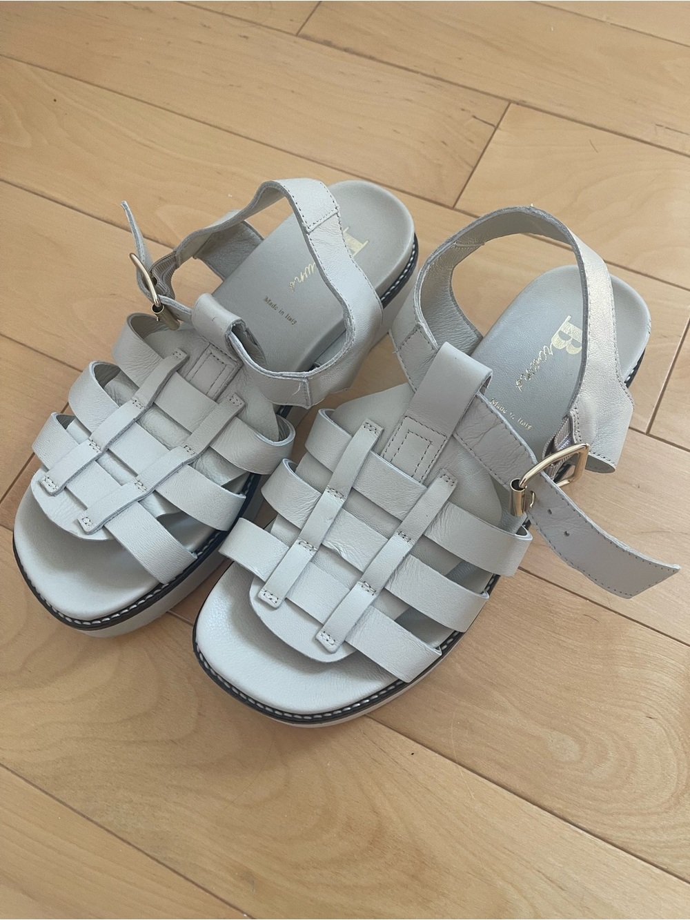 Woven White Leather Ankle-Strap Sandals